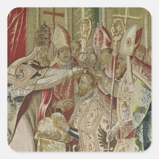 De kroning van Charles V Vierkante Sticker (Voorkant)