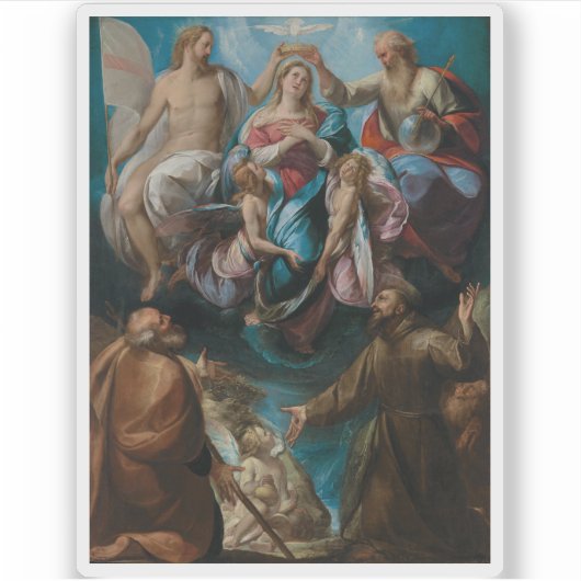 De kroning van de Maagd met Jozef en Franciscus Sticker (Voorkant)