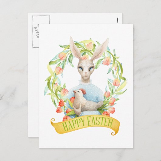 De Kroon en Konijn Gelukkige Pasen van de tulp Feestdagenkaart (Voorkant / Achterkant)