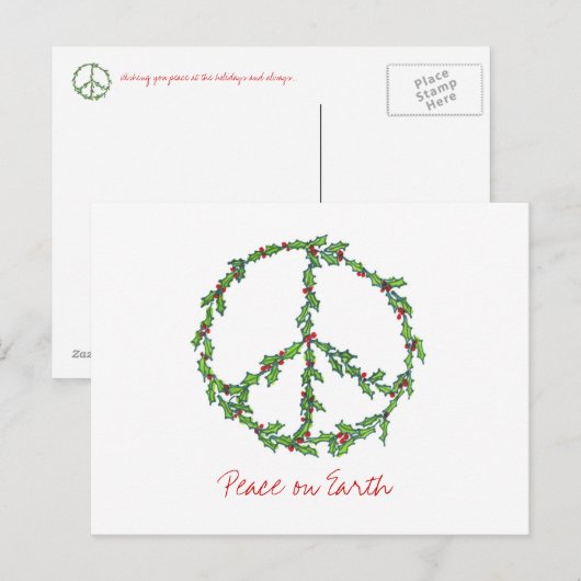 De Kroon van de Vrede van Kerstmis, Vrede op het Feestdagenkaart (Voorkant / Achterkant)