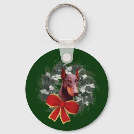 De Kroon van Doberman van Kerstmis Vakantie Keycha Sleutelhanger (Voorkant)