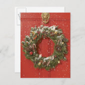 De kroon van Kerstmis het hangen op een deur Feestdagenkaart (Voorkant / Achterkant)