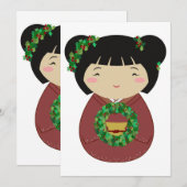 De Kroon van Kerstmis van Kokeshi Kaart (Voorkant / Achterkant)
