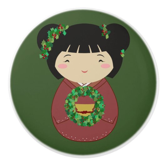 De Kroon van Kerstmis van Kokeshi Keramische Knop (Voorkant)