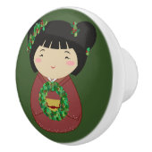 De Kroon van Kerstmis van Kokeshi Keramische Knop (Rechts)