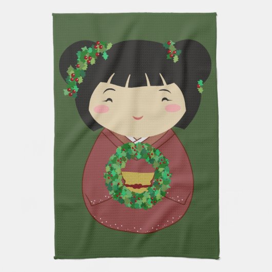 De Kroon van Kerstmis van Kokeshi Theedoek (Verticaal)