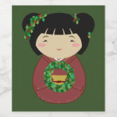 De Kroon van Kerstmis van Kokeshi Wijn Etiket (Enkel label)