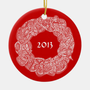 De Kroon van Scribbleprints - Wit, op Rood Keramisch Ornament