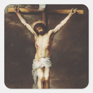 De Kruisiging door Bartolome Esteban Murillo Vierkante Sticker