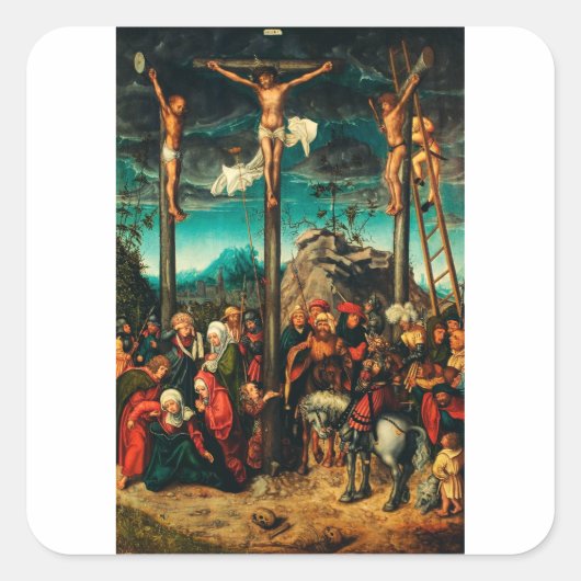 De Kruisiging door Lucas Cranach de Oude Vierkante Sticker (Voorkant)