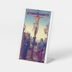 De Kruisiging met de Maagd door Pietro Perugino Reclamebord Met Voetstuk