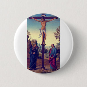 De Kruisiging met de Maagd door Pietro Perugino Ronde Button 5,7 Cm