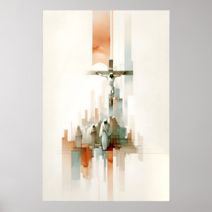 De Kruisiging van Jezus Minimalistische Waterverf Poster