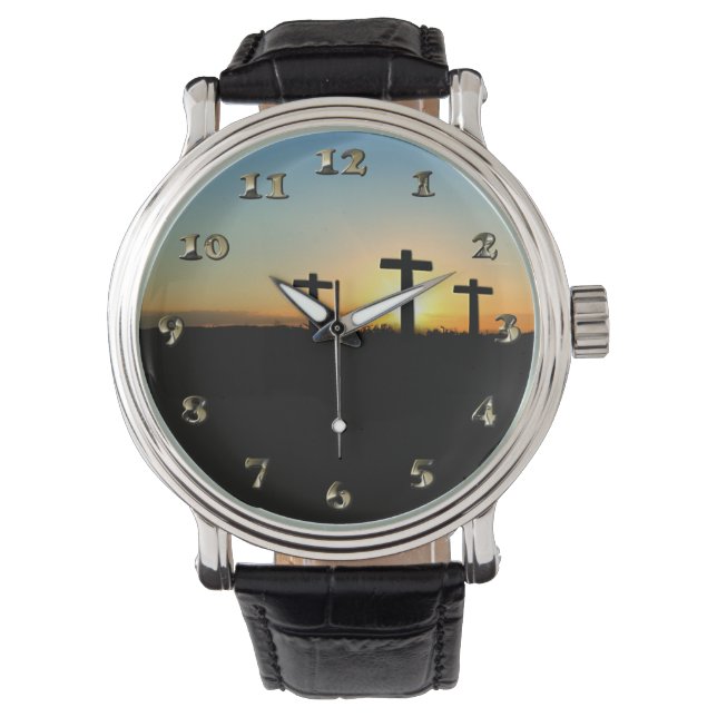 De kruisingen van de kroonkalk bij zonsondergang horloge (Voorkant)