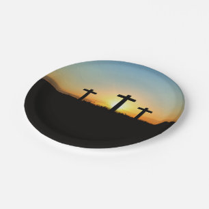 De kruisingen van de kroonkalk bij zonsondergang papieren bordje