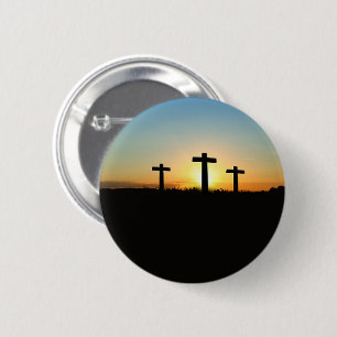 De kruisingen van de kroonkalk bij zonsondergang ronde button 5,7 cm