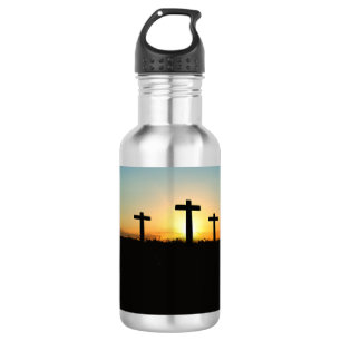 De kruisingen van de kroonkalk bij zonsondergang waterfles 