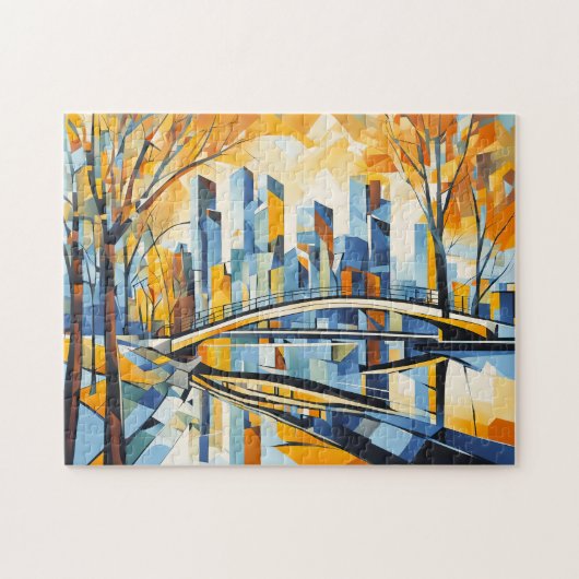 De kubistische herfstbrug in het stadsbeeld legpuzzel (Horizontaal)