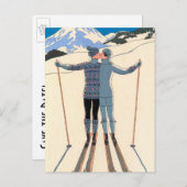 De  Kunst Deco houdt van Kus Skis sparen de Datum! Aankondigingskaart (Voorkant / Achterkant)