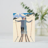 De  Kunst Deco houdt van Kus Skis sparen de Datum! Aankondigingskaart (Staand voorkant)