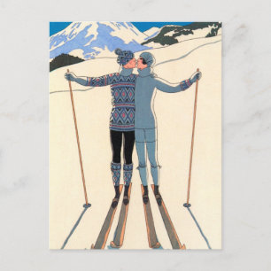 De  Kunst Deco houdt van Kus Skis sparen de Datum! Aankondigingskaart