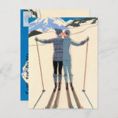 De  Kunst Deco houdt van Kus Skis sparen de Datum! Aankondigingskaart (Voorkant / Achterkant)