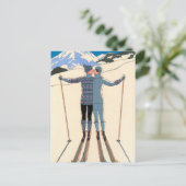 De  Kunst Deco houdt van Kus Skis sparen de Datum! Aankondigingskaart (Staand voorkant)