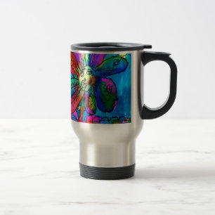 De kunst roze en blauwe pen en inkt van het reisbeker