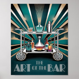 De Kunst van de Bar Art Deco Cocktail Kar Poster