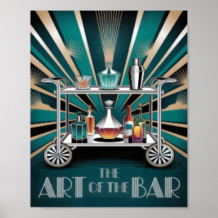 De Kunst van de Bar Art Deco Cocktail Kar Poster