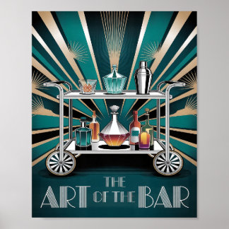 De Kunst van de Bar Art Deco Cocktail Kar Poster