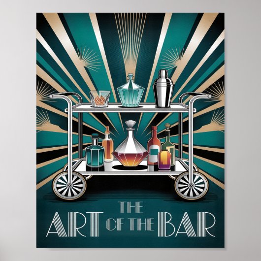 De Kunst van de Bar Art Deco Cocktail Kar Poster (Voorkant)