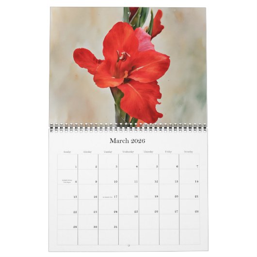 De kunst van de rode bloemen kalender (Mar 2026)