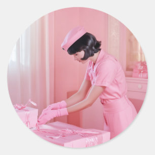 De kunst van het roze cadeauverpakking ronde sticker