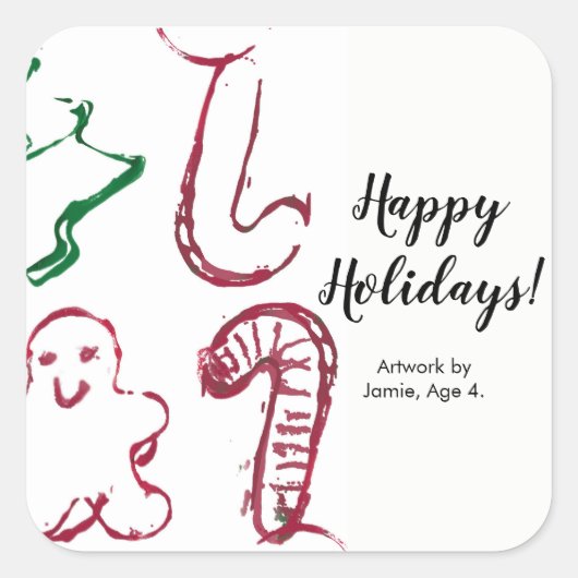 "De kunst van uw kind gaat hier", aangepaste kerst Vierkante Sticker (Voorkant)