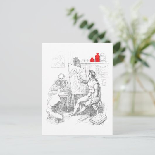De kunstenaar schildert dood briefkaart (Staand voorkant)