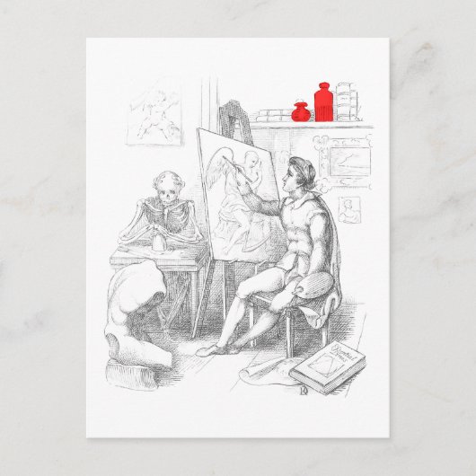 De kunstenaar schildert dood briefkaart (Voorkant)