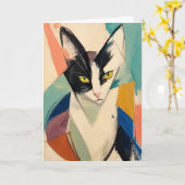 De Kunstzinnige Tuxedo Kat Kaart (Gele Bloem)