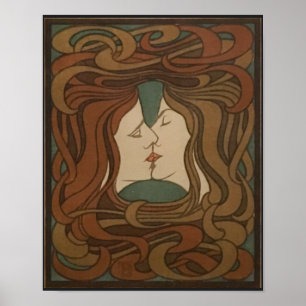 De kus 1898, vrouw - Art Nouveau - Illustratie Poster