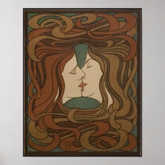 De kus 1898, vrouw - Art Nouveau - Illustratie Poster (Voorkant)