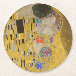 De Kus, Art Nouveau Olie Schilderij, Gustav Klimt Ronde Kartonnen Onderzetter