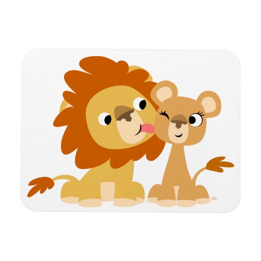 De Kus: Cute Cartoon Lion Couple Flexible Magnet Magneet (Horizontaal)
