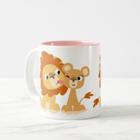 De kus: Cute Cartoon Lion Couple Mok (Voorkant links)