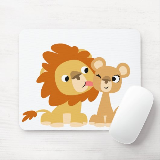 De kus: Cute Cartoon Lion Couple Mousepad Muismat (Met muis)