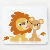 De kus: Cute Cartoon Lion Couple Mousepad Muismat (Voorkant)
