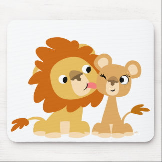 De kus: Cute Cartoon Lion Couple Mousepad Muismat