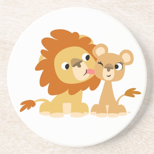 De kus: Cute Cartoon Lion Couple Onderzetter (Voorkant)