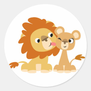De kus: Cute Cartoon Lion Couple Sticker