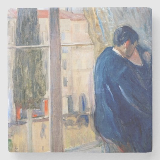 De Kus (door Edvard Munch) Stenen Onderzetter (Voorkant)