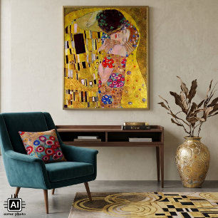 De Kus door Gustav Klimt, Vintage Art Nouveau Poster